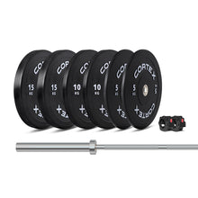 Load image into Gallery viewer, Cortex Black Series V3 Rubber Olympic Bumper Plate Set E 75kg (Plates and Bar)