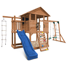 Load image into Gallery viewer, Kingston Cubby House, Monkey Bars &amp; Swing Set with 2.2m Slide (Blue)