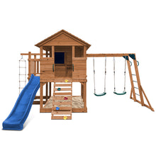 Load image into Gallery viewer, Kingston Cubby House, Monkey Bars &amp; Swing Set with 2.2m Slide (Blue)