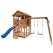 Load image into Gallery viewer, Kingston Cubby House, Monkey Bars &amp; Swing Set with 2.2m Slide (Blue)