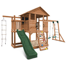 Load image into Gallery viewer, Kingston Cubby House, Monkey Bars &amp; Swing Set with 2.2m Slide (Green)