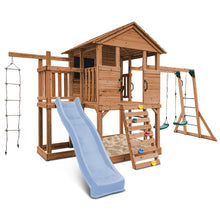 Load image into Gallery viewer, Kingston Cubby House, Monkey Bars &amp; Swing Set with 2.2m Slide (Pastel Blue)