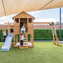 Load image into Gallery viewer, Kingston Cubby House, Monkey Bars &amp; Swing Set with 2.2m Slide (Pastel Blue)