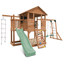 Load image into Gallery viewer, Kingston Cubby House, Monkey Bars &amp; Swing Set with 2.2m Slide (Pastel Green)