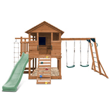 Load image into Gallery viewer, Kingston Cubby House, Monkey Bars &amp; Swing Set with 2.2m Slide (Pastel Green)