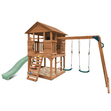 Load image into Gallery viewer, Kingston Cubby House, Monkey Bars &amp; Swing Set with 2.2m Slide (Pastel Green)