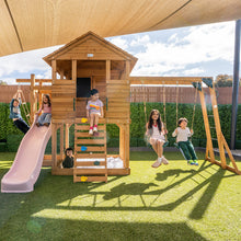 Load image into Gallery viewer, Kingston Cubby House, Monkey Bars &amp; Swing Set with 2.2m Slide (Pastel Pink)