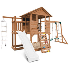 Load image into Gallery viewer, Kingston Cubby House, Monkey Bars &amp; Swing Set with 2.2m Slide (White)