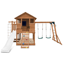 Load image into Gallery viewer, Kingston Cubby House, Monkey Bars &amp; Swing Set with 2.2m Slide (White)