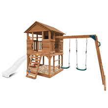 Load image into Gallery viewer, Kingston Cubby House, Monkey Bars &amp; Swing Set with 2.2m Slide (White)