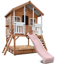 Load image into Gallery viewer, Winchester Cubby House (Elevated 1.2m) with 2.2m Slide (Pastel Pink)