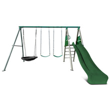 Load image into Gallery viewer, Europa Commercial Grade Steel Swing Set with Climb &amp; 2.2m Slide (Green)