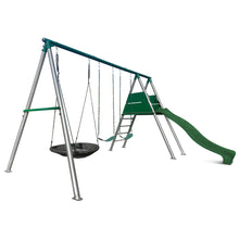 Load image into Gallery viewer, Europa Commercial Grade Steel Swing Set with Climb &amp; 2.2m Slide (Green)