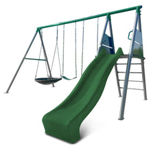 Load image into Gallery viewer, Europa Commercial Grade Steel Swing Set with Climb &amp; 2.2m Slide (Green)
