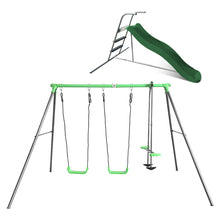 Load image into Gallery viewer, Hurley 3 Station Swing Set with 1.8m Green Slide