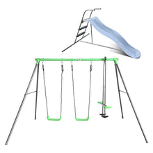 Load image into Gallery viewer, Hurley 3 Station Swing Set with 1.8m Pastel Blue Slide 