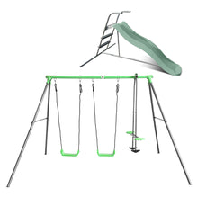 Load image into Gallery viewer, Hurley 3 Station Swing Set with 1.8m Pastel Green Slide