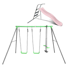Load image into Gallery viewer, Hurley 3 Station Swing Set with 1.8m Pastel Pink Slide