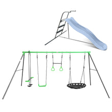 Load image into Gallery viewer, Lynx 4 Station Swing Set with 1.8m Pastel Blue Slide