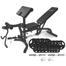 Load image into Gallery viewer, CORTEX BN-11 Exercise FID Bench + 85kg Olympic Tri-Grip Weight Plate and Dumbbell Package