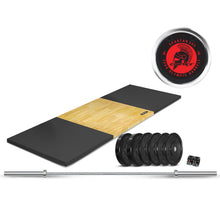 Load image into Gallery viewer, CORTEX 3M X 1M 50mm Weightlifting Platform with Dual Density Mats Set + 90kg Olympic Weight Plates &amp; Barbell Package
