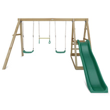 Load image into Gallery viewer, Winston 4-Station Timber Swing Set with Green Slide