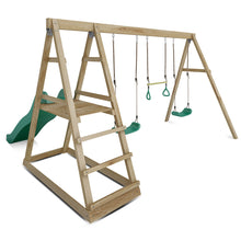 Load image into Gallery viewer, Winston 4-Station Timber Swing Set with Green Slide